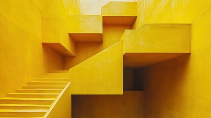 Leinwandbilder - Vibrant yellow architectural stairs in a modern structure with geometric shapes during daytime