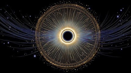 Wall Mural - radial abstract art digital illustration with circular light burst and filament strands design.