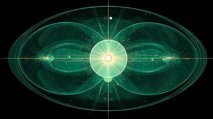 Wall Mural - sci fi display of magnetic field lines interacting with a central energy core on black backdrop