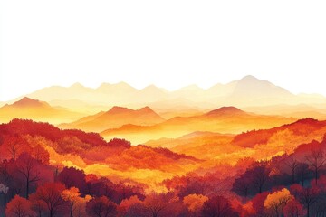 Fototapete - Vibrant autumn landscape filled with warm hues and rolling hills during sunset in a serene natural setting