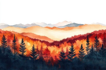 Poster - Vibrant autumn landscape filled with warm hues and rolling hills during sunset in a serene natural setting