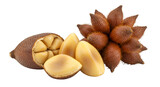 A close-up image of whole and sliced salak fruit, showcasing the edible segments and the brown, spiky exterior.