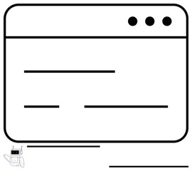Browser window interface mockup showing lines as text placeholders and a small robot assistant. Ideal for technology, UI design, chatbot services, customer support, web development, automation, flat