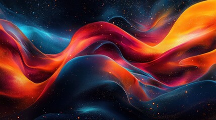 Aufkleber - Colorful abstract waves blend together gracefully, creating a swirling cosmic display of vibrant hues in a dark expanse
