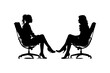 © елена калиничева - Two women sitting face-to-face in office chairs, silhouette style, white background. Concept of business meeting or interview. Concept of psychotherapy session