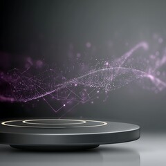 Wall Mural - sleek circular platform with abstract network visuals and glowing rings design concept.