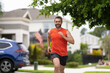© be free - Jogging man enjoy the freedom of running outdoor. Man runner running training during the run. Sport fit runner jogging. Jogging activity. Running man run down the neighborhood. Speed runner