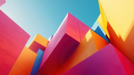 Leinwandbilder - Vibrant geometric shapes create an abstract composition showcasing colorful forms and a dynamic interplay of light and shadow in a modern artistic style