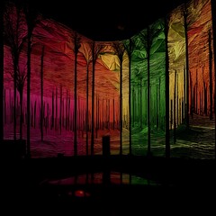 Wall Mural - spectral forest illumination a symphony of radiant colors in abstract expressionist style scene.
