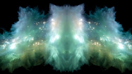 Wall Mural - symmetrical nebula dreamscape celestial abstract in teal and gold accents glowing stars.