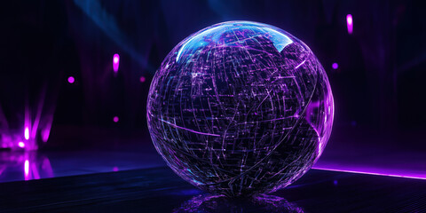 Wall Mural - futuristic glowing globe with intricate network design and vibrant neon lights.