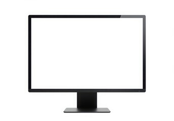 A black computer monitor with a blank white screen isoleted on white background