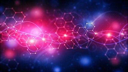 Poster -  Illustration purple technology background with glowing connected dots, futuristic digital data network, abstract tech mesh, innovation, cyber design, science communication backdrop