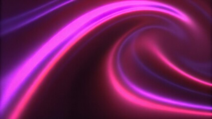 Poster - Neon light motion. Glowing wave. Blur luminous purple pink color gradient curve lines trail on dark black abstract futuristic art illustration background. Digital energy swirl flow pattern shape.