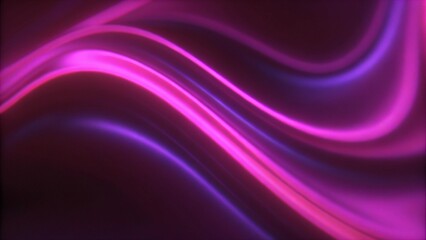 Poster - Neon light motion. Glowing wave. Blur luminous purple pink color gradient curve lines trail on dark black abstract futuristic art illustration background. Digital energy swirl flow pattern shape.