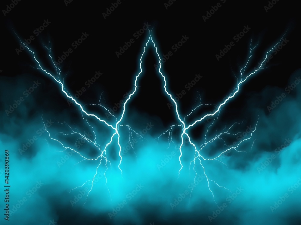 Striking blue lightning bolts illuminate an abstract dark background ...