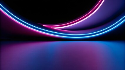 Poster - 3d animation, abstract neon background pink blue ribbon, futuristic glowing swirl light, digital wave motion design, vibrant curve texture, dynamic energy flow art backdrop