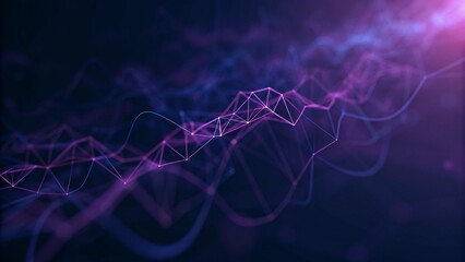 Poster - Abstract digital network with purple and blue lines creating a futuristic look, showcasing vibrant technology connections, innovation, cyberspace, and glowing light trails in motion