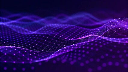 Poster - Abstract futuristic wave background. Network connection dots and lines. Digital background. 3d rendering. Modern tech visualization, artificial intelligence concept, glowing neural mesh data
