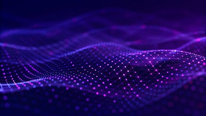 Aufkleber - Abstract futuristic wave background. Network connection dots and lines. Digital background. 3d rendering. Modern tech visualization, artificial intelligence concept, glowing neural mesh data