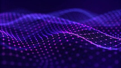 Aufkleber - Abstract futuristic wave background. Network connection dots and lines. Digital background. 3d rendering. Modern tech visualization, artificial intelligence concept, glowing neural mesh data