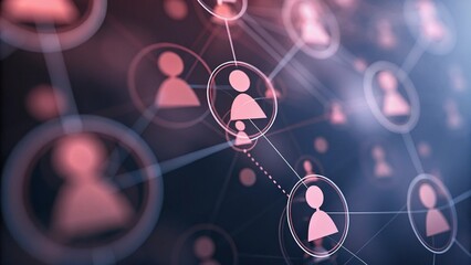 Poster - Abstract network of people connected by lines and dots, showing a sense of community, illustrating social interaction, digital communication, and interconnected human relationships