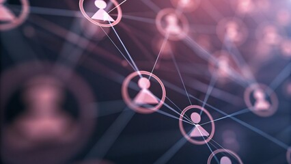 Poster - Abstract network of people connected by lines and dots, showing a sense of community, illustrating social interaction, digital communication, and interconnected human relationships