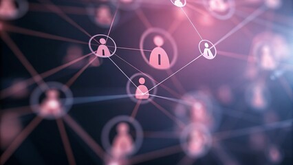 Poster - Abstract network of people connected by lines and dots, showing a sense of community, illustrating social interaction, digital communication, and interconnected human relationships