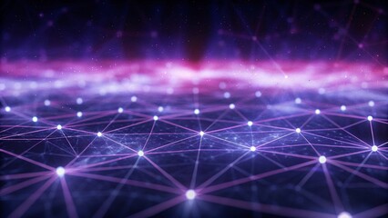 Poster - Abstract technology geometric background with connected fractal design, digital, network, innovation, futuristic, cyberspace, particles, abstract art, science, virtual, and energy