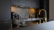 © Tumelo - Modern kitchen with matte black cabinets and brass tap