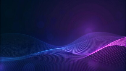 Poster - Dot blue purple wave line light gradient dark background. Abstract technology, big data digital background. Futuristic design, network connection, digital flow, innovation, glowing pattern
