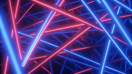 Poster - Neon gaming geometric abstract glowing cyberpunk style banner for advertising and promotion background wallpaper, futuristic digital vibrant light sci-fi virtual tech modern concept