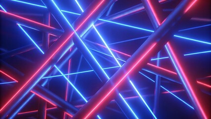 Poster - Neon gaming geometric abstract glowing cyberpunk style banner for advertising and promotion background wallpaper, futuristic digital vibrant light sci-fi virtual tech modern concept