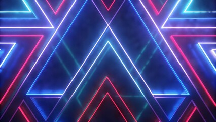 Poster - Neon gaming geometric abstract glowing cyberpunk style banner for advertising and promotion background wallpaper, futuristic digital vibrant light sci-fi virtual tech modern concept