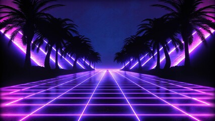 Poster - 3d render. Geometric figure in neon light against a dark tunnel. Laser glow. Futuristic background with glowing shapes, sci-fi ambiance, and abstract technology-inspired environment.
