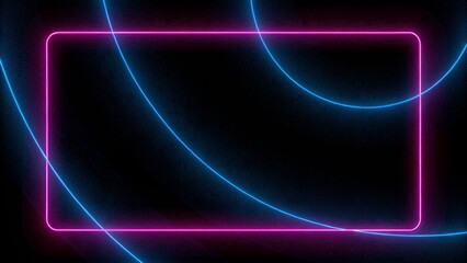 Poster - Abstract 3d illustration pattern of neon glowing ultraviolet lines, modern fluorescent light, neon box, pattern for LED screens projection technology, loop 4k background, blue purple spectrum