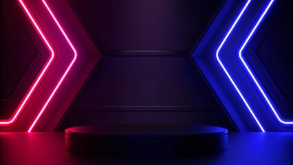Aufkleber - Abstract background video game of esports scifi gaming cyberpunk, vr virtual reality simulation and metaverse, scene stand pedestal stage, 3d illustration rendering, futuristic neon glow room