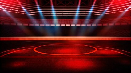 Aufkleber - Abstract futuristic background of red empty stage arena stadium spotlight stage background, glowing lights, digital design, sci-fi ambiance, dramatic scene, virtual performance space