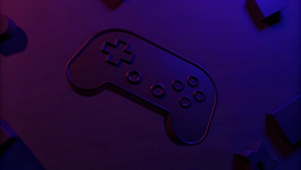 Fototapete - Gaming joystick controller console geometry button icon floating on background, 3d illustration rendering, abstract of wallpaper for gamer, digital entertainment device modern fun concept
