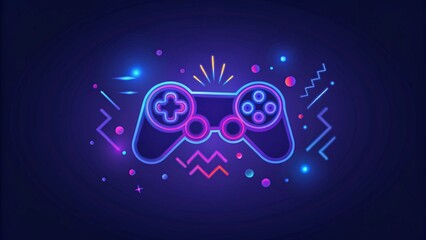 Fototapete - Neon game controller or joystick for game console on blue background, futuristic design accessory for modern gaming setup, illuminated pad symbolizing electronic entertainment tech