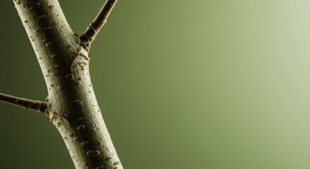 close-up of a tree branch against a soft green gradient background, capturing nature's details and s