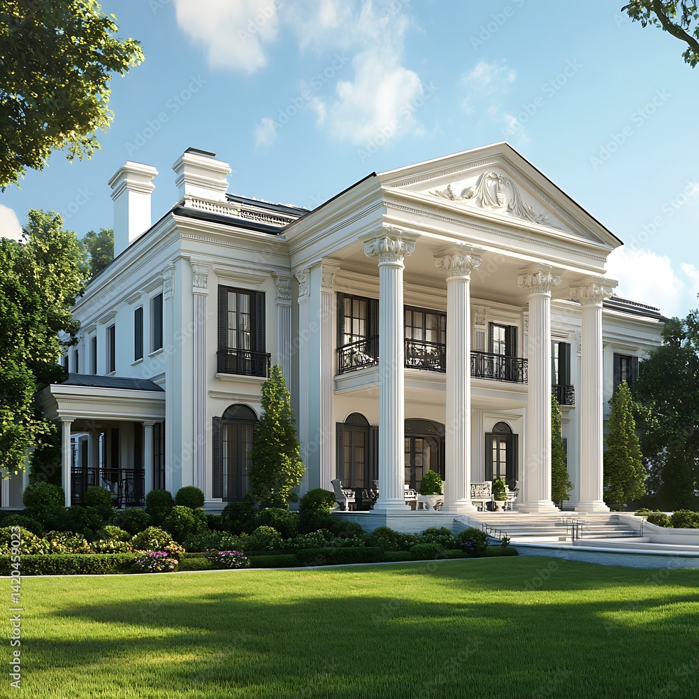 Historic style building facade with classic architecture look high ...