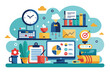© Iftikhar alam - A vibrant workspace showcases tools for time management, productivity, and customizable work options, Work time Customizable Semi Flat Illustration