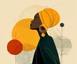 © jany sweet - Minimalist Illustration of Black Woman with Large Earrings and Geles in Soft Abstract Lines and Neutral Tones