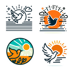  Bird illustrations soaring against sunny and colorful backgrounds  