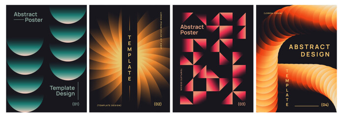 Wall Mural - Set of abstract gradient posters. Modern covers with futuristic geometric shapes and inscriptions. Trendy design elements for flyer. Cartoon vector illustration collection isolated on background