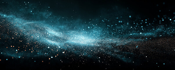 Sparkling turquoise nebula cloud shining in the dark universe