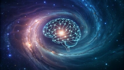Wall Mural - Glowing brain network in a swirling cosmic nebula. Represents thought and the universe
