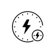 © Arina - Energy Saving Mode Icon (Timer & Power Bolt), Minimalist Black & White Line Art - Smart Home Efficiency & Absence Detection Concept for Eco Settings, App UI