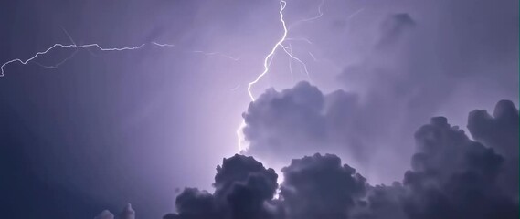 Wall Mural - Anamorphic video Thunderstorm and lightning on the black clouds